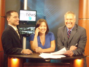 Henderson and anchors laughing on set. This was my last day working at WAFB.